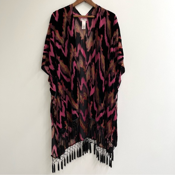 Free People Dripping Velvet Burnout Kimono Tassel Fringe OS - Picture 2 of 9